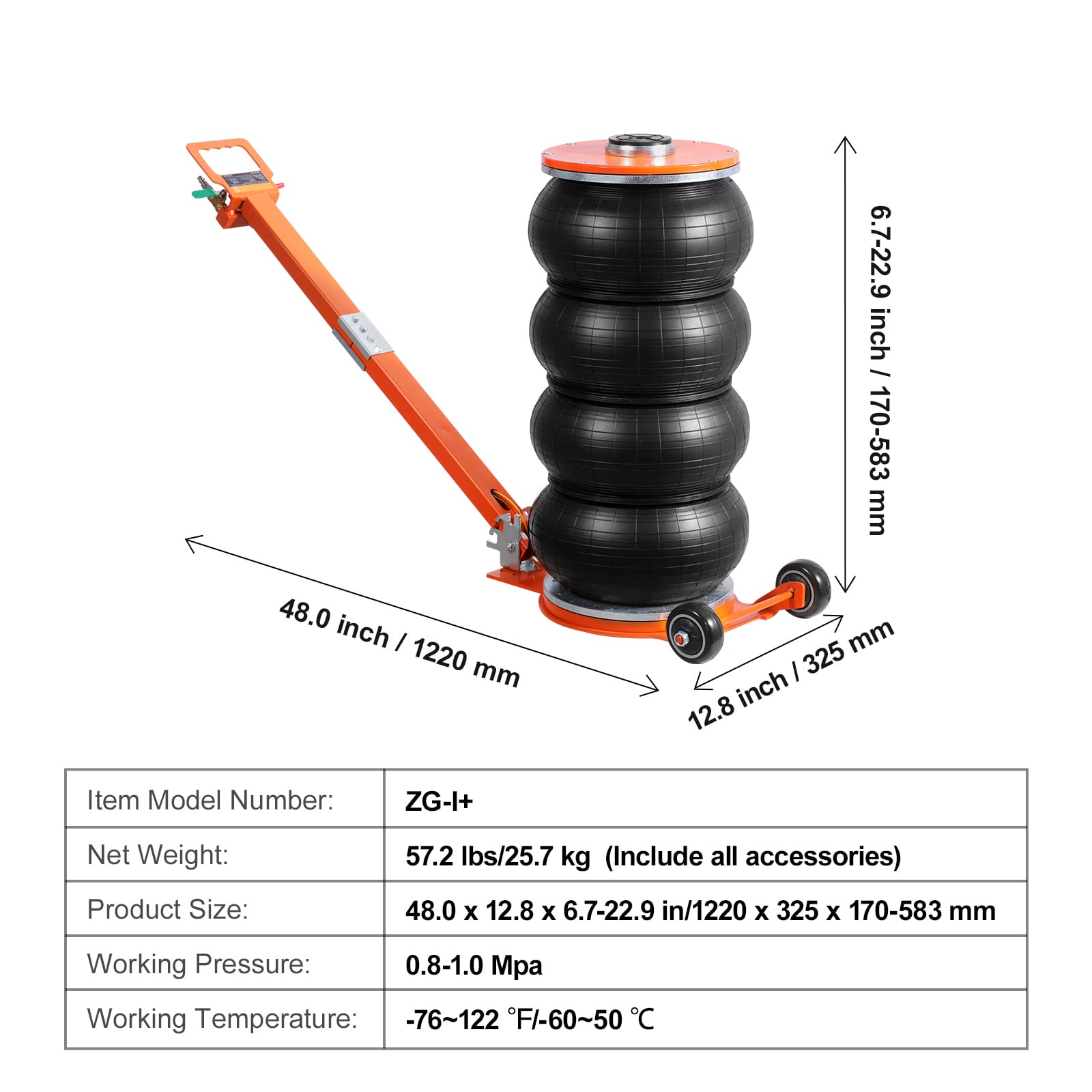 Pneumatic Air Jack 6 Ton With Heightened Column For Sedan Cars_voghion.com